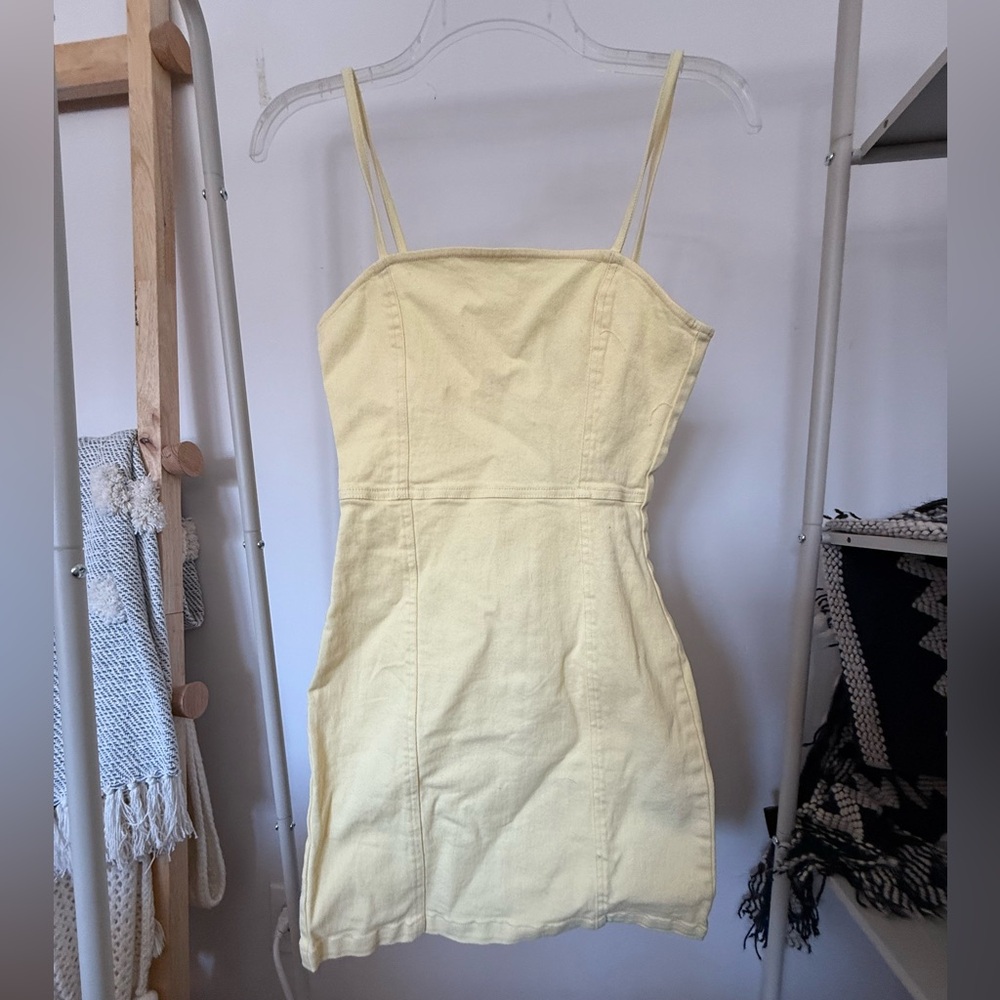 Pale yellow denim mini dress NWOT